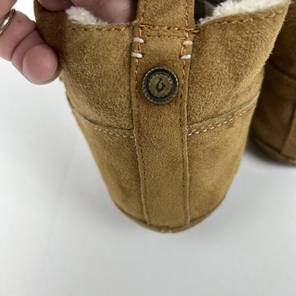 OluKai Womens Sz 7 Ola Hou Shearling Tan Suede Ankle Boot Slipper Slip On Warm - Picture 5 of 14